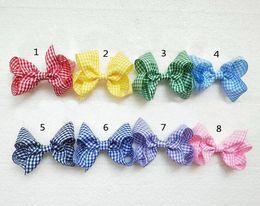 Baby 3" gingham plaid hair bows clips hair ties accessories girl Princess ABC hairbows headwear hair elastic bobbles HD3550