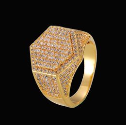 New Fashion Hiphop Men's Diamond Rings Top Quality Brand Design 18K Gold Plated Hip Hop Jewellery Ice Out Cubic Zircon