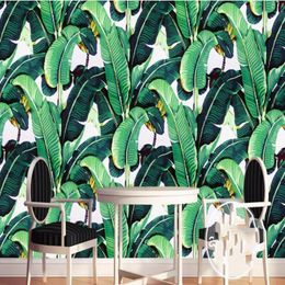 beibehang custom wallpaper European retro hand - painted rain forest plant Banana leaf pastoral murals background wall