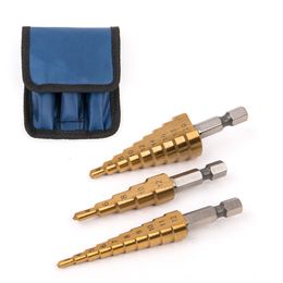 Steel Titanium Step Drill Bits 3-12mm 4-12mm 4-20mm Step Cone Cutting Tools Steel Woodworking Wood Metal Drilling Set