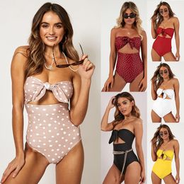 2020 Sexy One Piece Swimsuit Women Off Shoulder Swimwear Push Up Monokini Hollow Out Polka Dot Bathing Suit Summer Beach Wear Swimming Suit