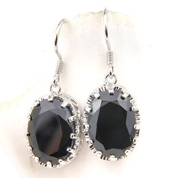 luckyshine fashion hook drop earring oval natural black onyx gem 925 silver Jewellery for women earrings free