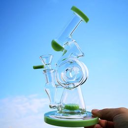 Colourful Double Recycler Water Glass bong Slitted Donut Perc14mm Female Joint With Bowl Oil Dab Rigs Sidecar Pipes