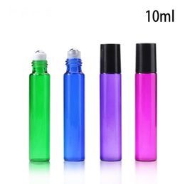 10ml Empty Glass Roll On Bottle Blue Red Green Roller Container 1/3OZ for Essential Oil Perfumes and Lip Balms SN2136