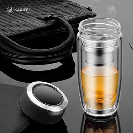 Double Layer Glass Water Bottle Tea Fruit flower bottle Transparent Water Bottles With 304 stainless Steel Tea Infuser Promotion