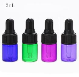 Wholesale 2ml Clear Amber Blue Green Mini Glass Dropper Bottles Small Glass Vials With Black Lid For Cosmetic Perfume SN2336