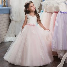 Flower Girls Dresses For Weddings Lace Appliques Tulle Ball Gown Birthday Girl Communion Pageant Gowns