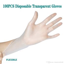 100PCS 50 Paris Engångs transparenta handskar PVC Pulverfri skyddshandske Hushållare i lager