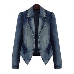 2019 frühling Frauen Denim Blau Basic Mäntel Beiläufige Dünne Lange Hülse Plus Größe Mode Kurze Jeans Jacke für Mädchen 1EI4