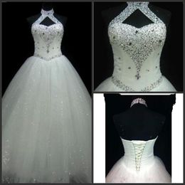 2019 New Cheap Beach Halter Sexy Beading A Line Tulle Plus Size Wedding Dresses Long Wedding Guest Gowns Maid Of Honour Dress 1177