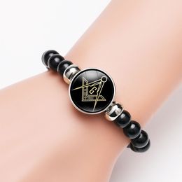 New Masonic Sign charm Bracelets For Mens 18MM Ginger snap button Acrylic beads chains Bangle Fashion Jewellery Gift