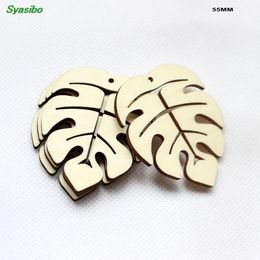 55mm Natural Blank Wooden Monstera Earrings Party Gifts Rustic Wood Keychains Tags Supplies Craft 2.2"-CT1533A