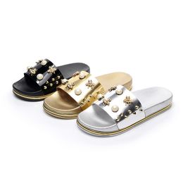 Hot Sale-Senza Fretta Women Summer Slides 2018 Peep Toe Sandals Glitter Platform Slippers Comfortable Flat Heels Slippers zapatos mujer