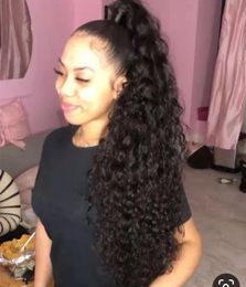 160g Long high curly 100% Brazilian Human Hair Drawstring Ponytail With Clips in For Black Women