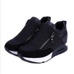 Hot Sale-New Women Casual Increasing Zipper Walking Flats Trainers Shoes Autumn Platform Sneakers