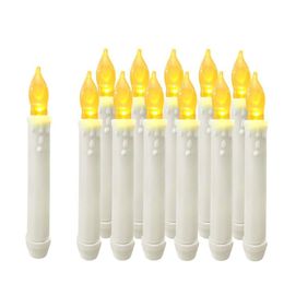 12pcs Flameless Window Taper Candles 16cm LED Battery Operated Dripless Flickering Candle Lights for Home Party Decorations Christmas Light