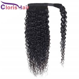 Kinky Curly Ponytail Clip In Human Hair Extensions Hook And Loop Fastener Raw Indian Remy Ponytail For Black Women Cheap Curly Hairpiece