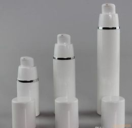 15ml 30ml 50ml Pure White Cylindrical Silver Edge Cosmetic Packing Containers Plastic Emulsion Airless Pump Bottle#213