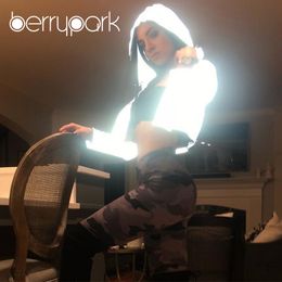 BerryPark Reflective Jacket Women Coat Trending Products 2019 Spring Autumn Female Zip Up Hoodies Cropped Jacket Drop Shipping