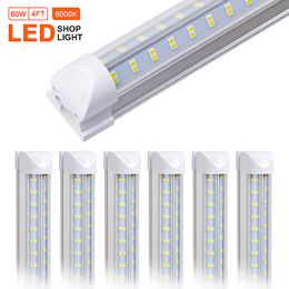 25PCS T8 LED Shop Light Fixture,4ft 60W ,6000K Cold White, Clear Lens Cover, Double Side 4 rows V Shape Integrated Bulb Lamp,LED Cooler Door Light