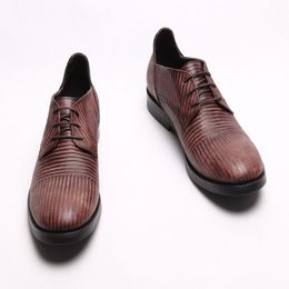 Stripe Oxfords Genuine Calf Handmade Mens Leather Classic Wedding Men Dress Lace Up Business Formal Party Shoes E67 732