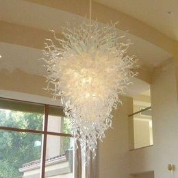 Lamps Modern White Crystal Chandeliers Light LED Lights Source Home Decoration Handmade Blown Glass Long Chandelier