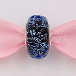 Andy Jewel 925 Sterling Lampwork Silver Beads Wavy Dark Blue Murano Glass Ocean Charm Charms Fits European Pandora Style Jewelry Bracelets & Necklace