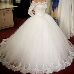 2020 new Ball Gown long Sleeves Cheap Wedding Dresses strapless Lace Appliques Lace Bridal Gowns beaded bodice Vestido De Novias