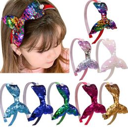 Девочки оголовьем Nes Мода Русалка Хвост Hairband Лук Headwrap Блестки Группа волос обруч для детей Девочка красивая голова аксессуаров