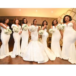 African Mermaid Bridesmaid Dresses With Spaghetti Straps Appliques Beads Sequins Country Wedding Guest Dress Plus Size Maid Of Honour Vestido