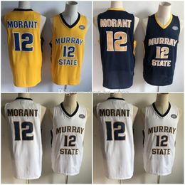 Murray State College Ncaa University Embroidery Ed Ja 12 Morant Real Basketball Jerseys Gold Blue White S-XXL