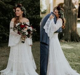 Full Lace Boho Wedding Dresses A Line Off The Shoulder Bohemia Summer Country Garden Formal Bride Bridal Gowns Custom Made Plus Size