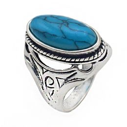 New Personalised Jewellery Vintage stones Antique Silver Turquoises Ring for Men Tibet Women Finger Ring