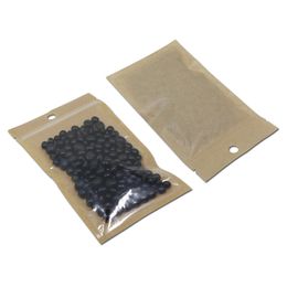 200Pcs/Lot Variety of Sizes Kraft Paper Ziplock Bags Front Clear Back Brown Zipper Resealable with Hang Hole Food Pack Pouch