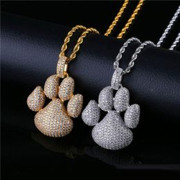 Bling Cubic Zirconia Hip Hop Jewelry Men Dog Footprint Necklace Ice Out Gold Plated Necklaces 2019 Fashion