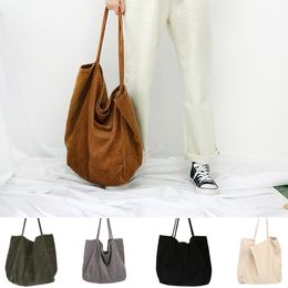 Designer-fashion corduroy designer shoulder bag large capacity female big tote handbag folding reusable shopping bags thin strap cloth bags