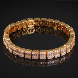 Iced Fashion Baguette Chain Bracelet Round Square Cubic Zirconia Hip hop Bracelets Men Women Bling Bling Jewellery