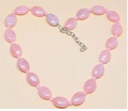 FREE SHIPPING + 13x18 MM pink stone Beaded Necklace 17''