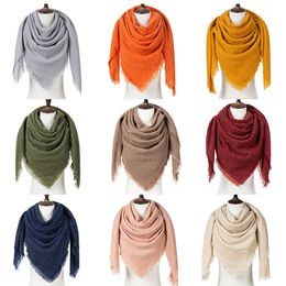 Women's Plaid Winter Triangle Scarf Soft Warm Knitting Scarf Scarves Female Shawls Pashmina Bandana 135*135*200cm Solid Colour