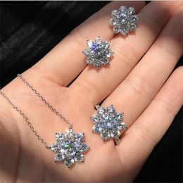 Sparkling Infinity Brand Luxury Jewellery Set Real 925 Sterling Silver Round Cut White Topaz CZ Diamond Stud Earring Women Clavicle Necklace