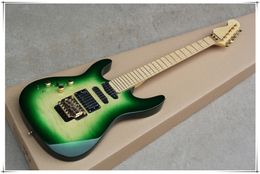 Left-handed Glossy Green Body Electric Guitar with Tremolo Bridge,Golden Hardware,Maple Fingerboard,can be Customised