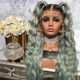 2020 Fashion two Tones Black Ombre Green Synthetic Lace Front Wigs Heat Resistant Fiber Hair Dark Roots Long Wavy Wigs for Women