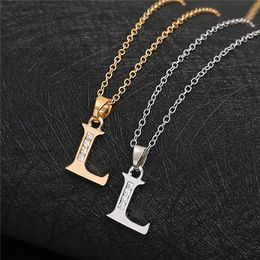 English Alphabet -L gold silver friend Name Letters pendant Necklaces Sign Word Chain Tiny Initial Letter Lucky woman mother men's family gifts jewelry