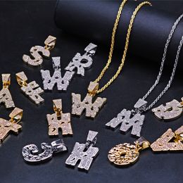 Wholesale-letters 26 Letters Hip Hop Pendant Chain Gold Silver Bling Zirconia Men Hip Hop A-Z Pendant Jewellery