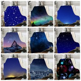 Throw Blanket Starry Sky Printed Sherpa Blankets Double Layers Fleece Blankets Sofa Couch Children Quilts 20 Designs Optional DW4147