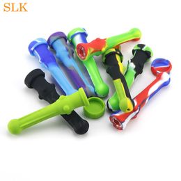 Silicone Glass Smoking Herb Pipe 116MM One Hitters Pipes Tobacco Cigarette Pipe Hand Spoon Pipes Smoke Accessories Wholesale