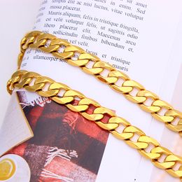 Men Flat Cuban (Curb) link Chain 18 k 22 K 24 K Thai Baht Fine Gold Filled 10mm wide 24" Length CHINA Necklace - LIFETIME WARRAN