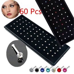 60 pieces/pack Stainless Steel Crystal Nose Ring Set Women Girl Surgical Steel Nose Piercing Crystal Nose Stud Lot Body Jewellery