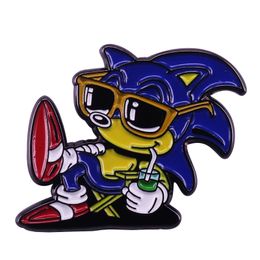 cool hat pins NZ - Chill summer Sonic the hedgehog enamel pin funny video game brooch cool hat bag accessory