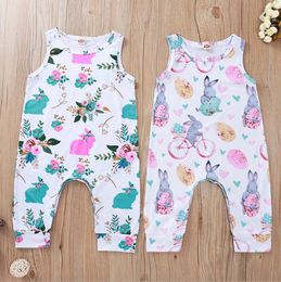 Easter Baby Clothes Bunny Printed Infant Girl Rompers Sleeveless Newborn Girls Jumpsuit Cartoon Children Playsuit Summer Baby Clothing 5009